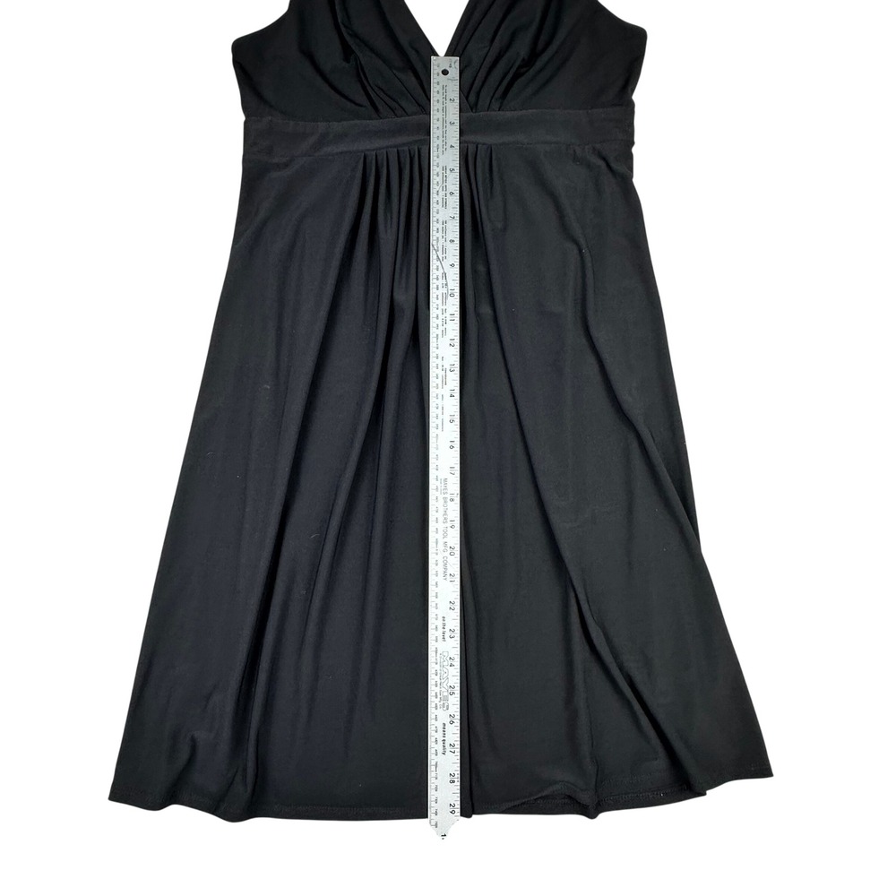 90s Y2k Womens Sleeveless V-Neck Empire Waist Pleated Little Black Dress LBD - Picture 7 of 13